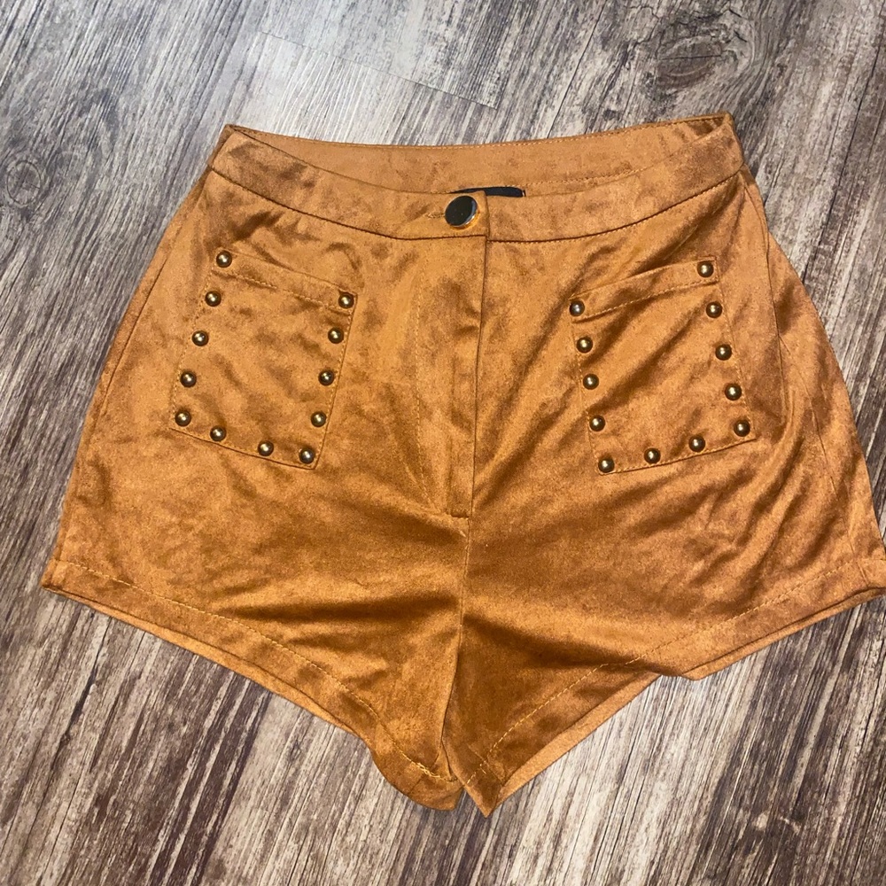 Women's brown suade; high waisted shorts